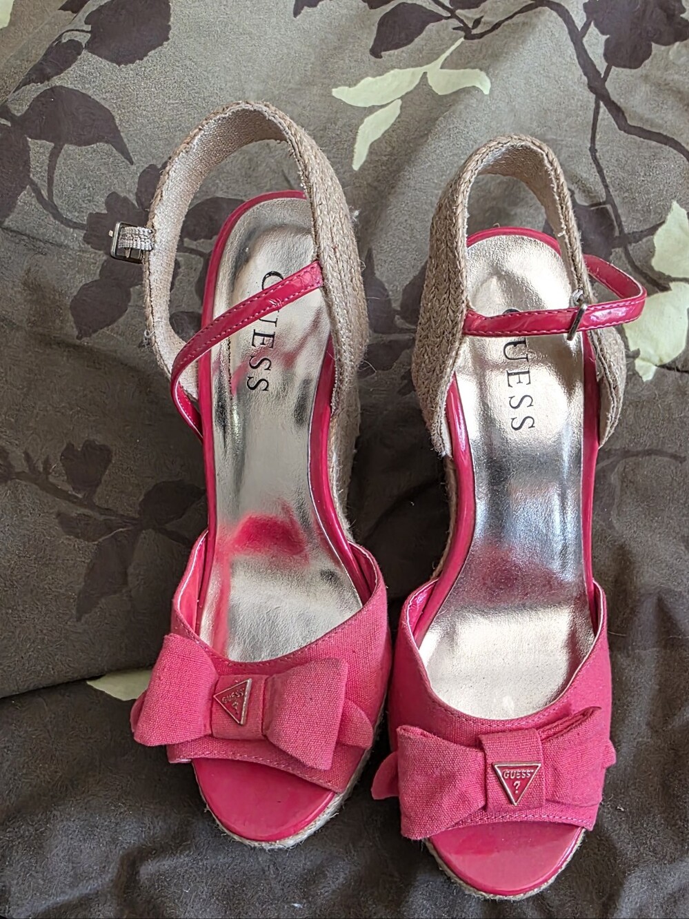 GUESS Hot Pink Bow Espadrille Wedge Sandals